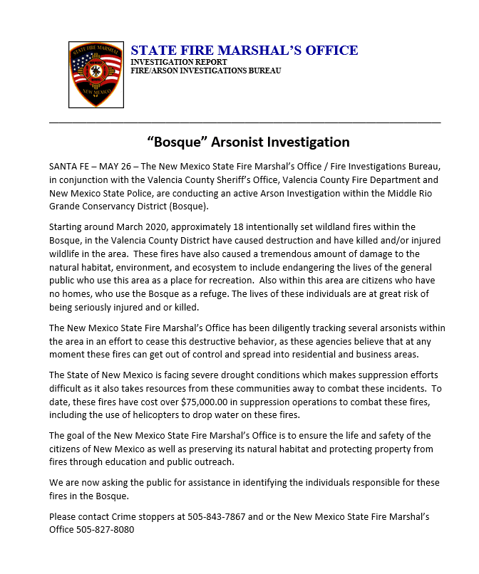 “Bosque” Arsonist Investigation